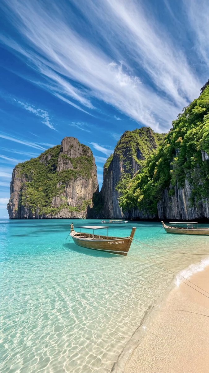 Ultra-realistic cinematic travel scene of a tropical paradise beach with...
