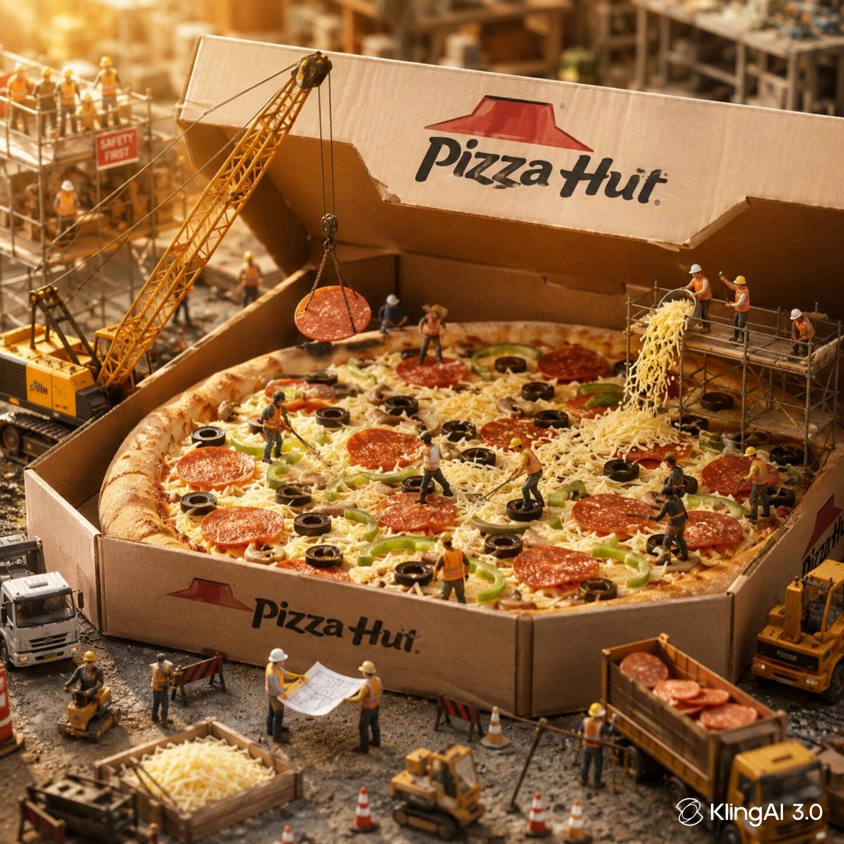 - A hyper-realistic miniature construction site where workers prepare a g...