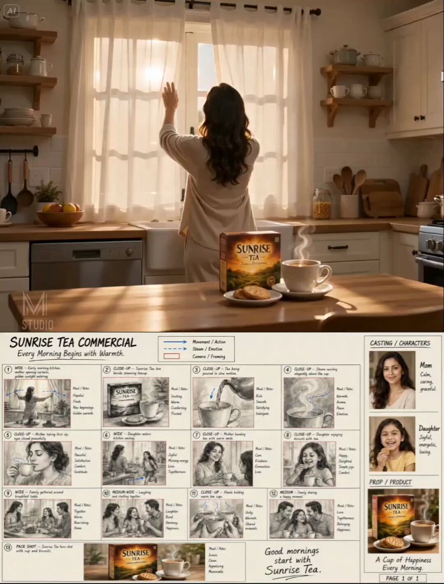 Subject: A professional hand-drawn film storyboard document, presented as...