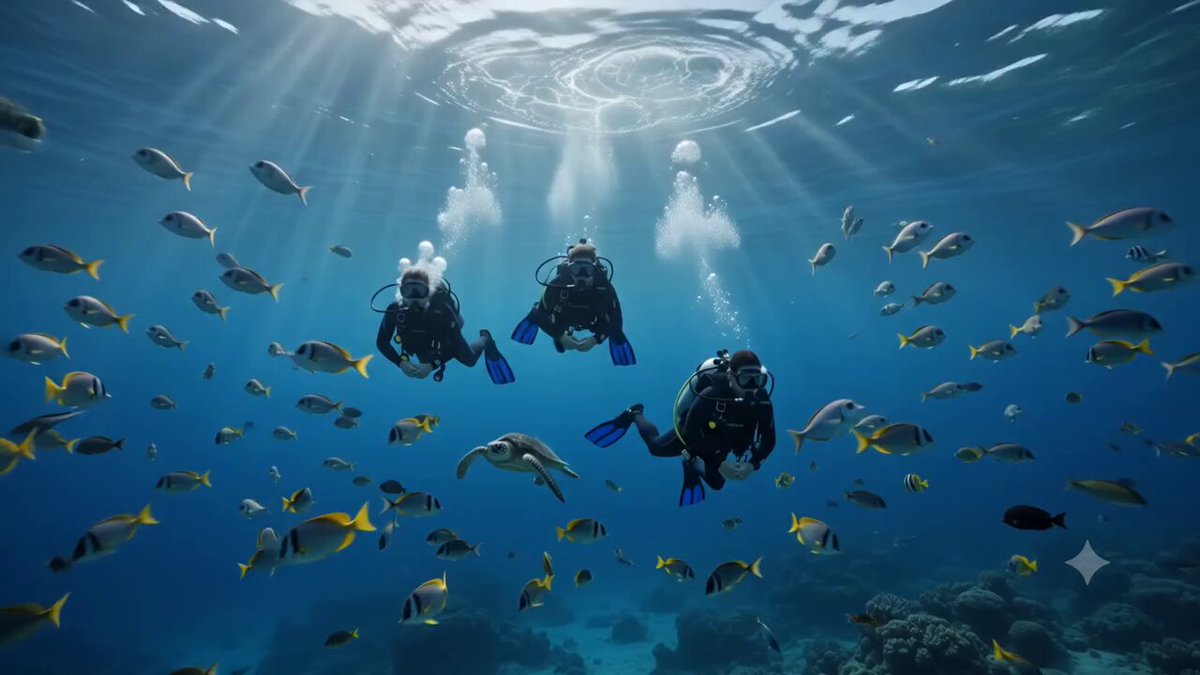 An ultra-realistic cinematic underwater scene where a team of professiona...
