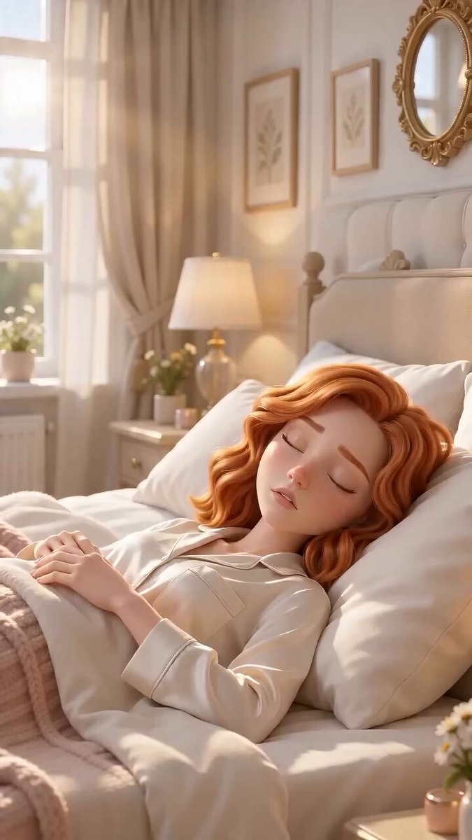 A continuous 3D Disney Pixar style animated video sequence. A young woman...