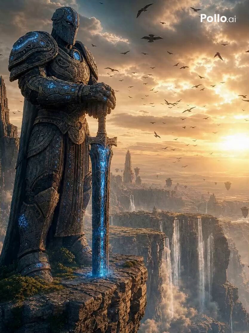 The ancient stone guardian slowly awakens as glowing blue runes illuminat...