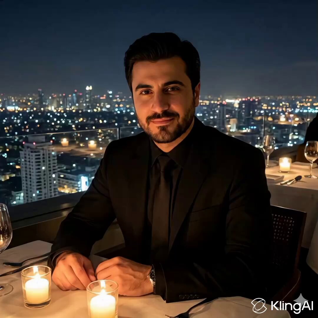 A high-resolution, cinematic portrait of a handsome man in his early 30s...