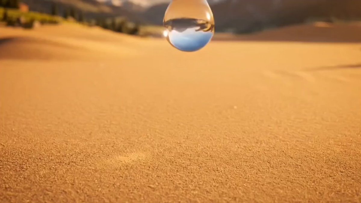 An extreme close-up, ultra-slow-motion shot of a single, perfectly clear...