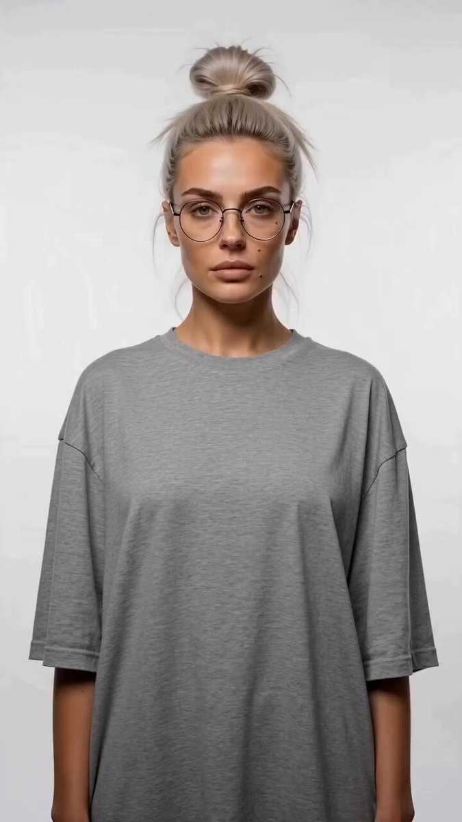 A high-end fashion transformation video. It begins with a plain, casual w...