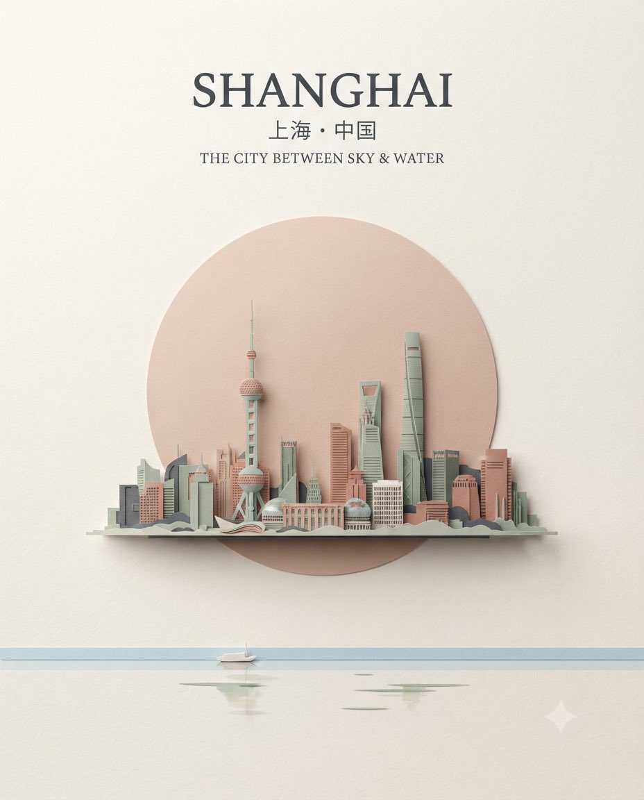 Minimalist Paper Sculpture Travel Poster - Image prompt preview