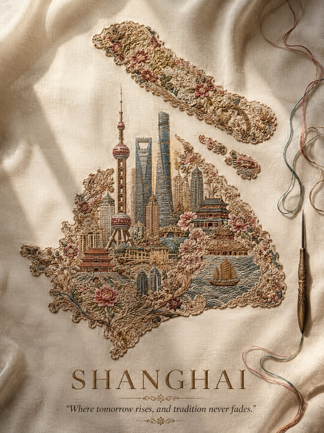 Kashmiri Sozni Embroidered City Travel Poster - Image prompt preview