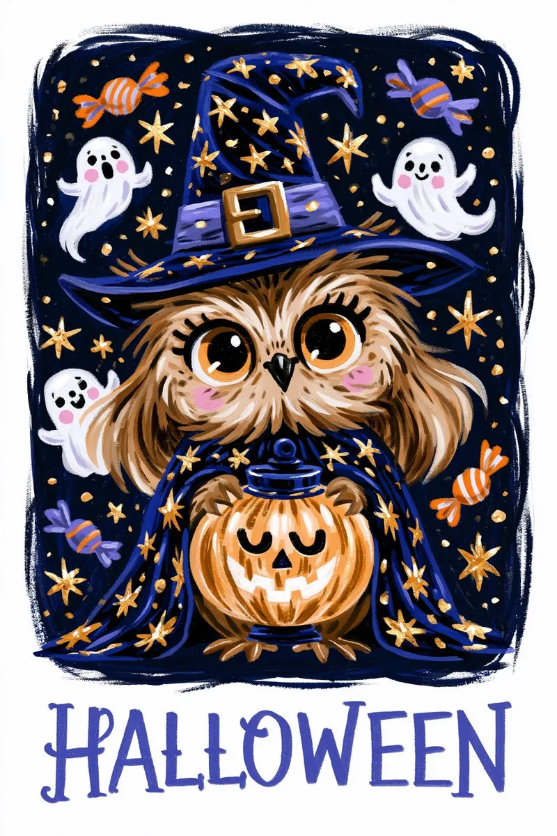 Chibi Halloween Creature with Pumpkin Lantern - Image prompt preview