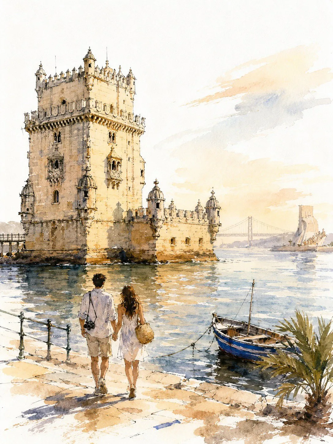 Watercolor Empire State Building Travel Sketch with Couple - Image prompt preview