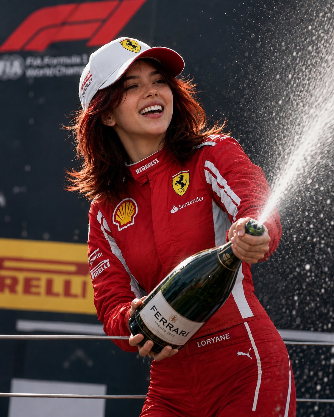 Ultra-Realistic Ferrari F1 Victory Celebration Portrait - Image prompt preview