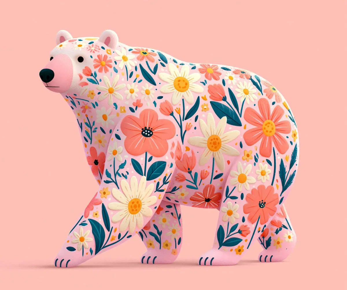 Decorative Bear Illustration with Floral Patterns - Image prompt preview