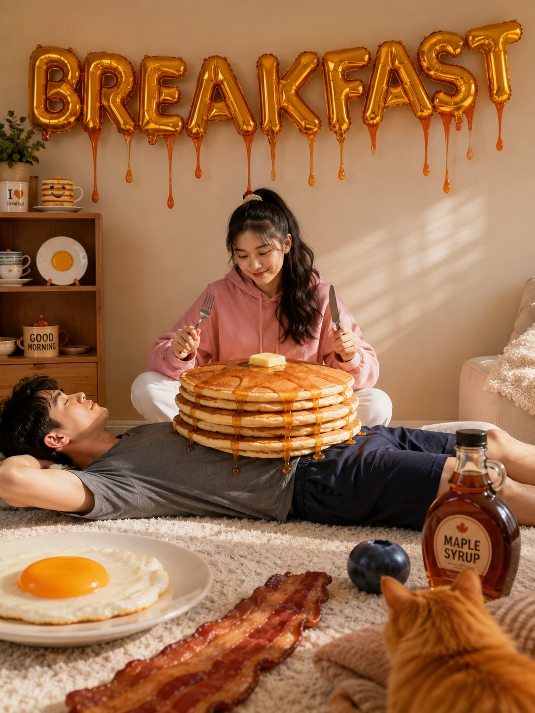 Whimsical Breakfast Indoor Photoshoot with Surreal Props - Image prompt preview
