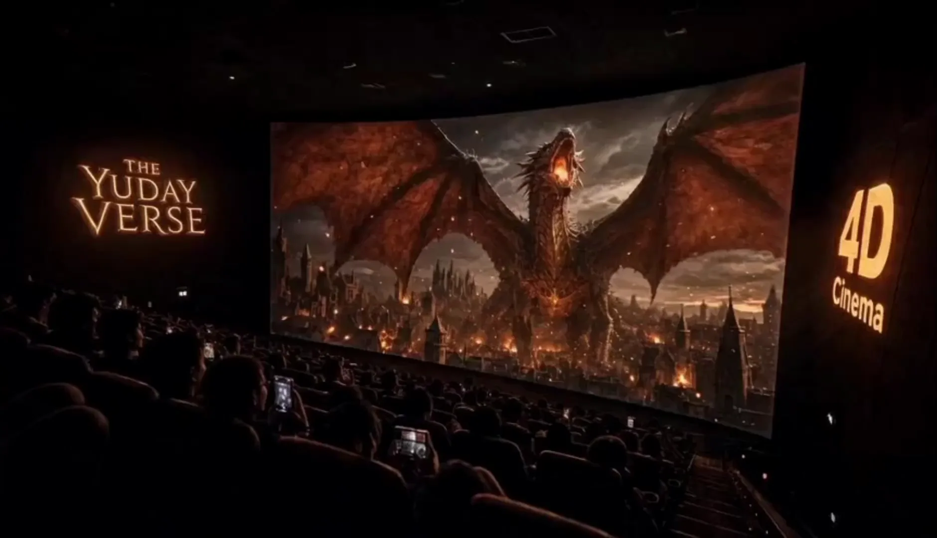 Fire Dragon Bursts Out of the Cinema Screen - Video prompt preview