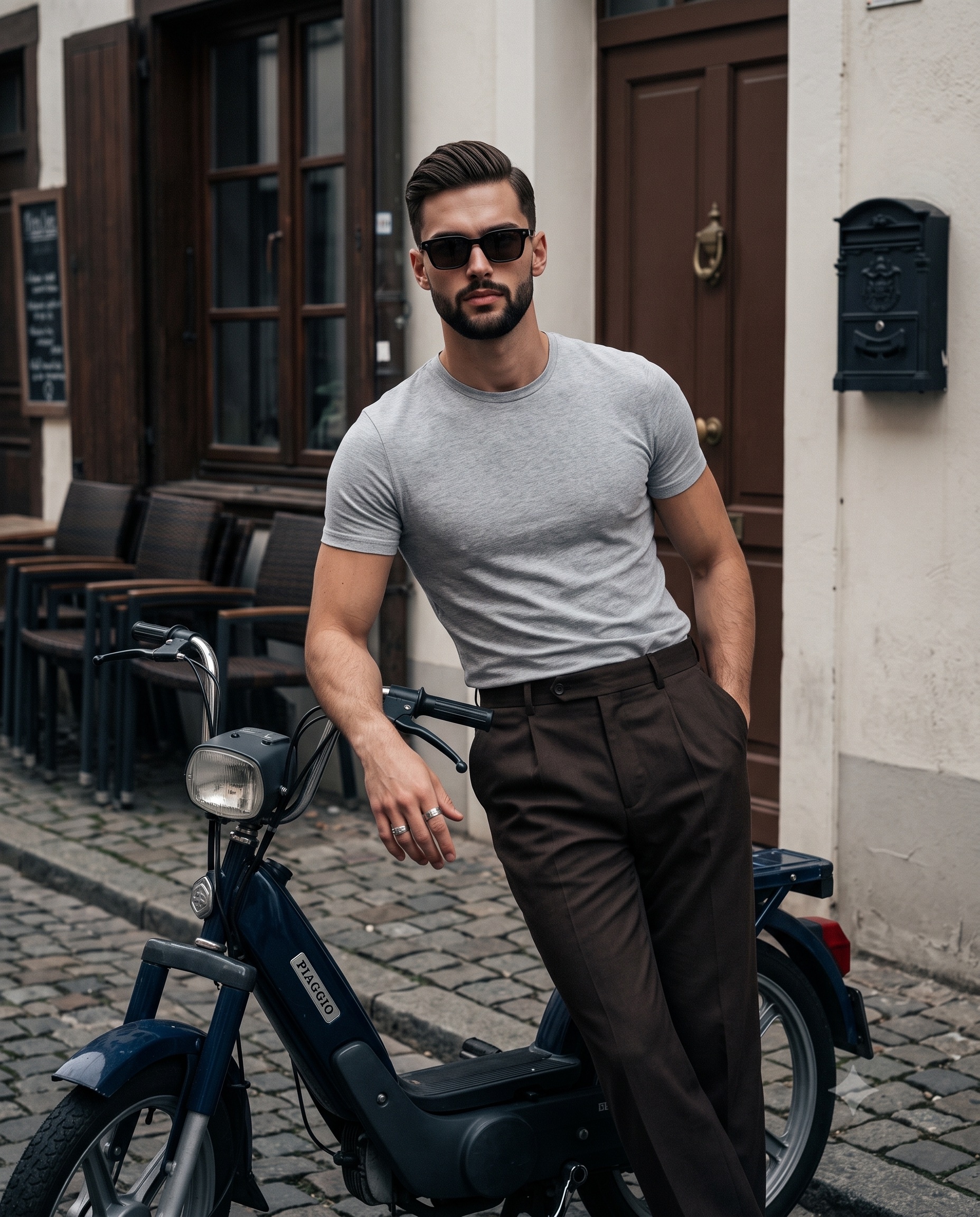 Moody European Moped Portrait in Cinematic Neorealism Style - Image prompt preview