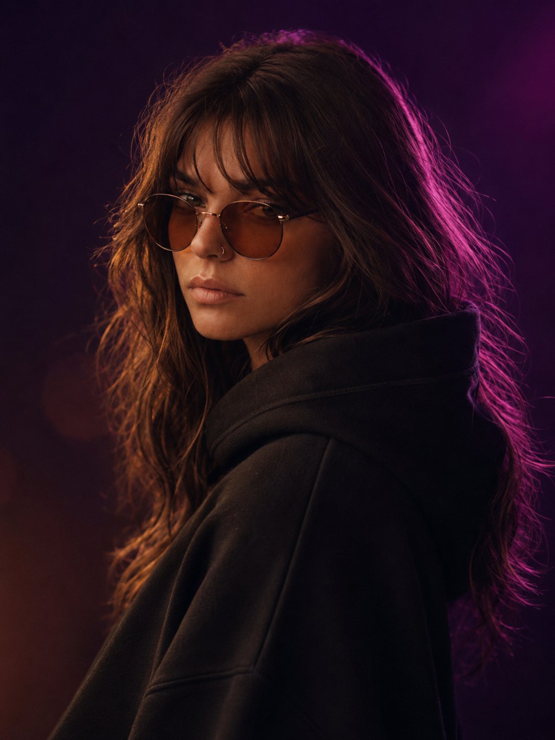 Cinematic Luxury Portrait with Violet Rim Light - Image prompt preview