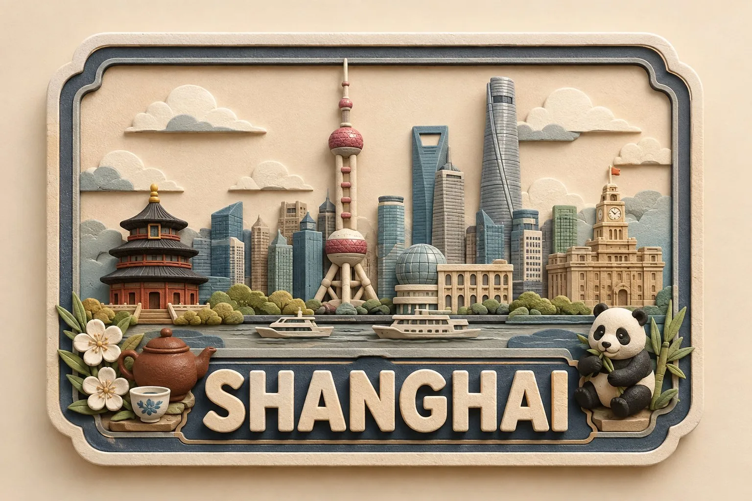 Handcrafted 3D Paper-and-Clay Destination Plaque - Image prompt preview