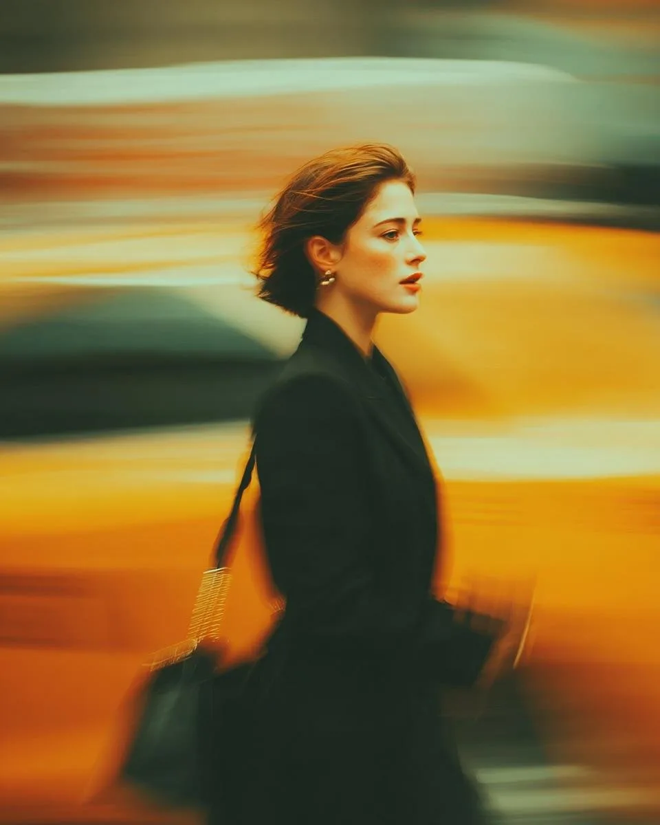Cinematic Urban Fashion Motion-Blur Portrait - Image prompt preview