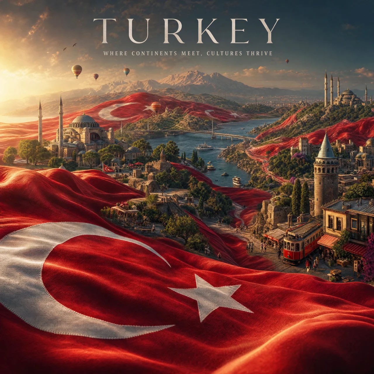 Cinematic Country Travel Poster with Transforming Flag - Image prompt preview