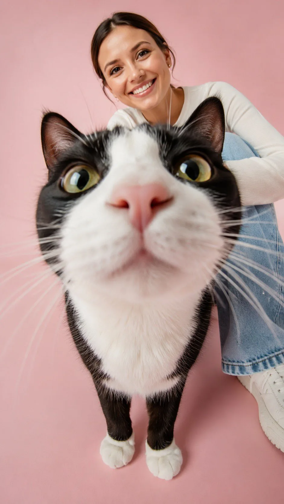 Low-Angle Selfie with Foreground Cat - Image prompt preview