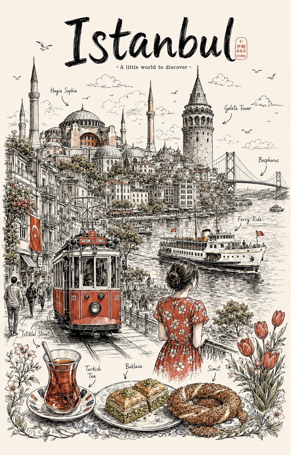 Continuous Line-Art Country Travel Poster - Image prompt preview