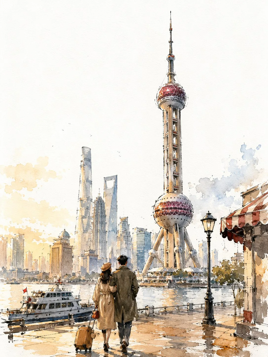 Vintage City Travel Poster โ Watercolor Landmark Sketch - Image prompt preview