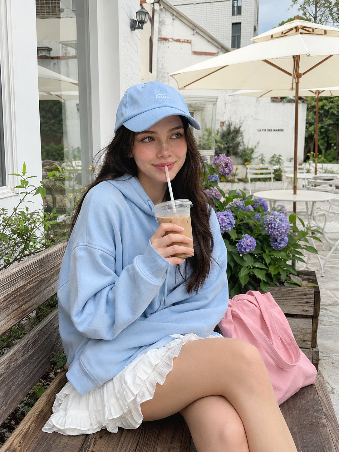 Casual Café Portrait with Iced Coffee - Image prompt preview
