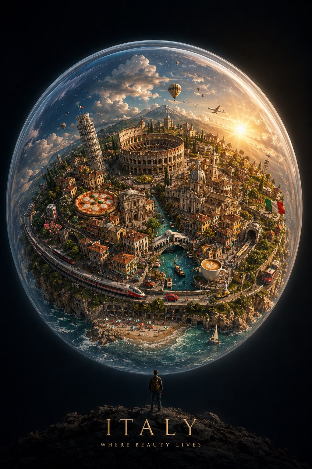 Floating Miniature City Sphere - Image prompt preview