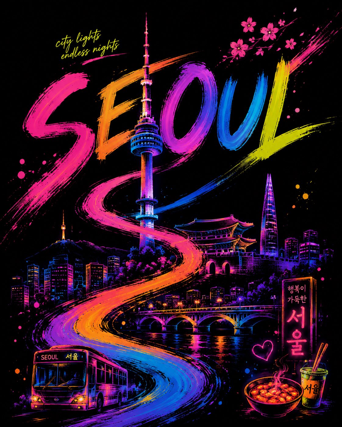 Neon Ribbon Travel Poster - Image prompt preview