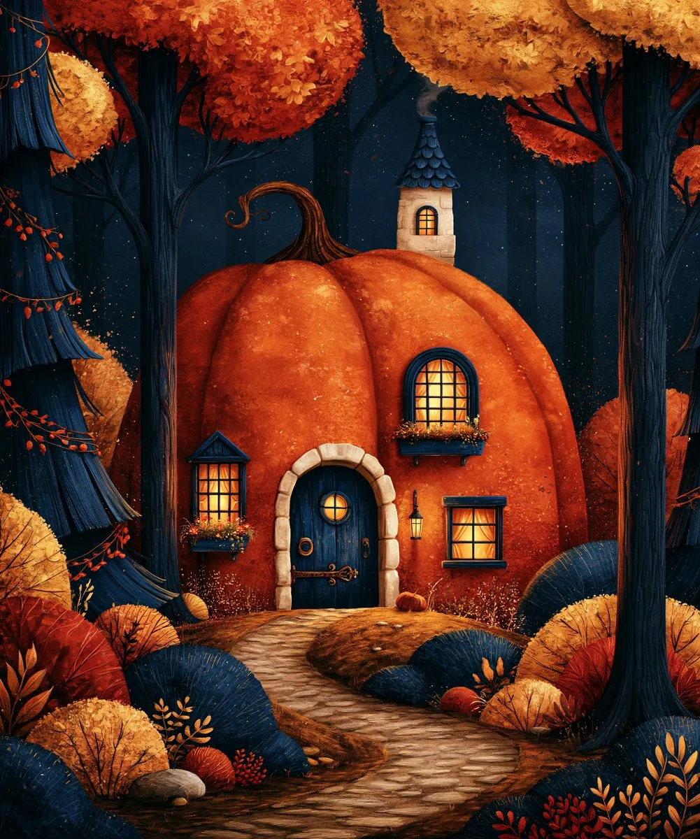 Tiny Pumpkin Cottage in Autumn - Image prompt preview