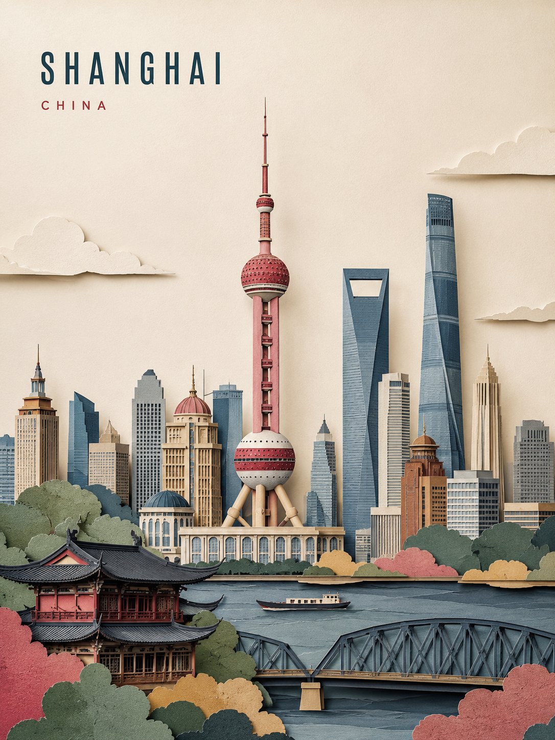 Layered Papercut Travel Poster - Image prompt preview
