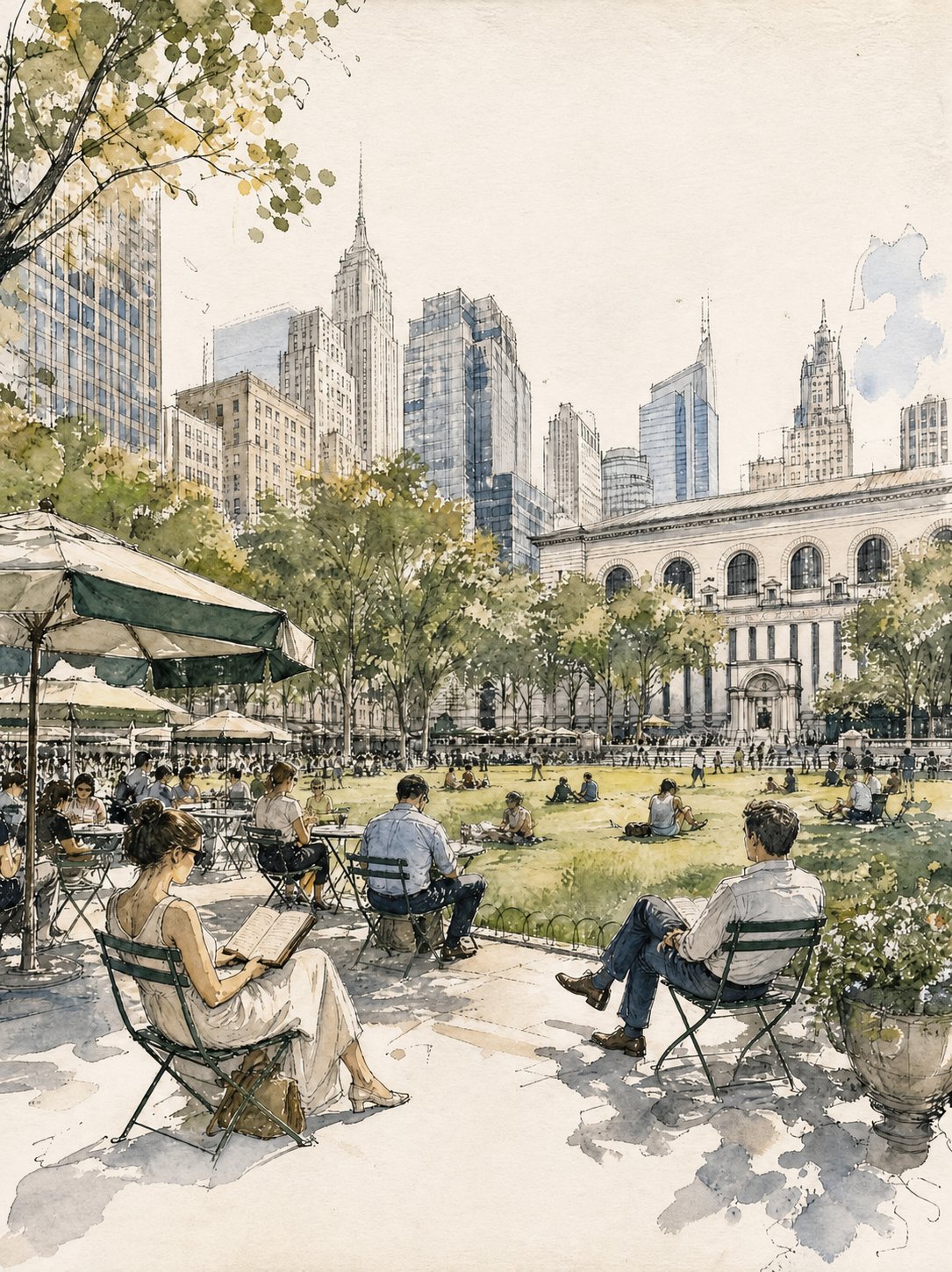 Vintage Watercolor Manhattan Park Afternoon - Image prompt preview