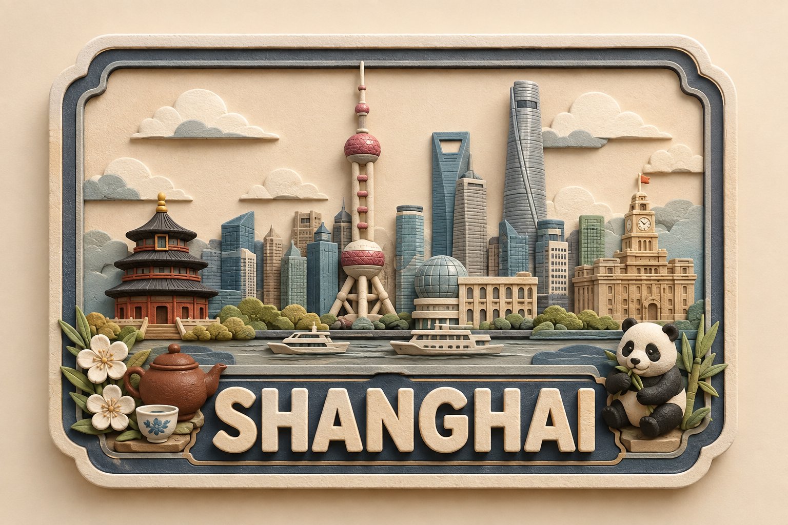 Handcrafted 3D Paper-and-Clay Destination Plaque - Image prompt preview