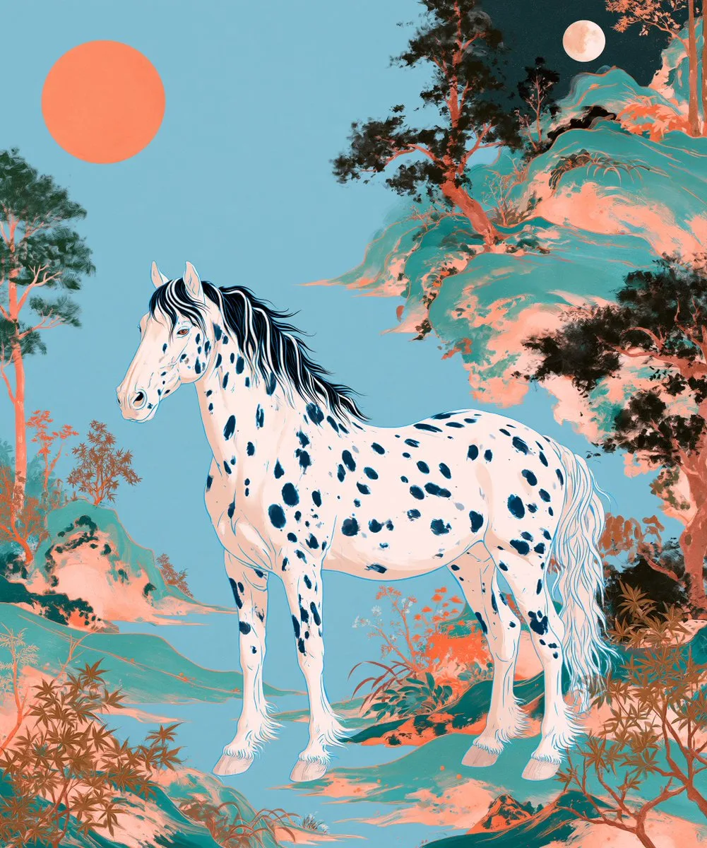 Stylized Spotted Horse in a Whimsical Forest - Image prompt preview