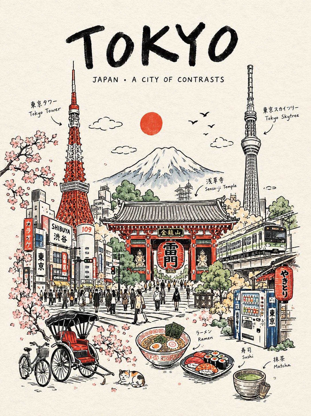 Continuous Hand-Drawn Travel Poster - Image prompt preview