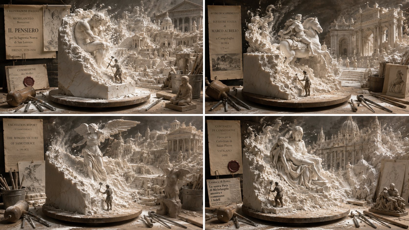 Marble Chisel World Sculptural Diorama Grid - Image prompt preview