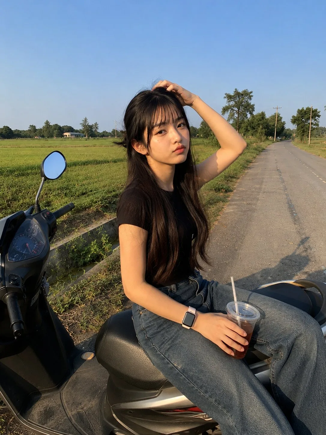 Casual countryside scooter portrait - Image prompt preview