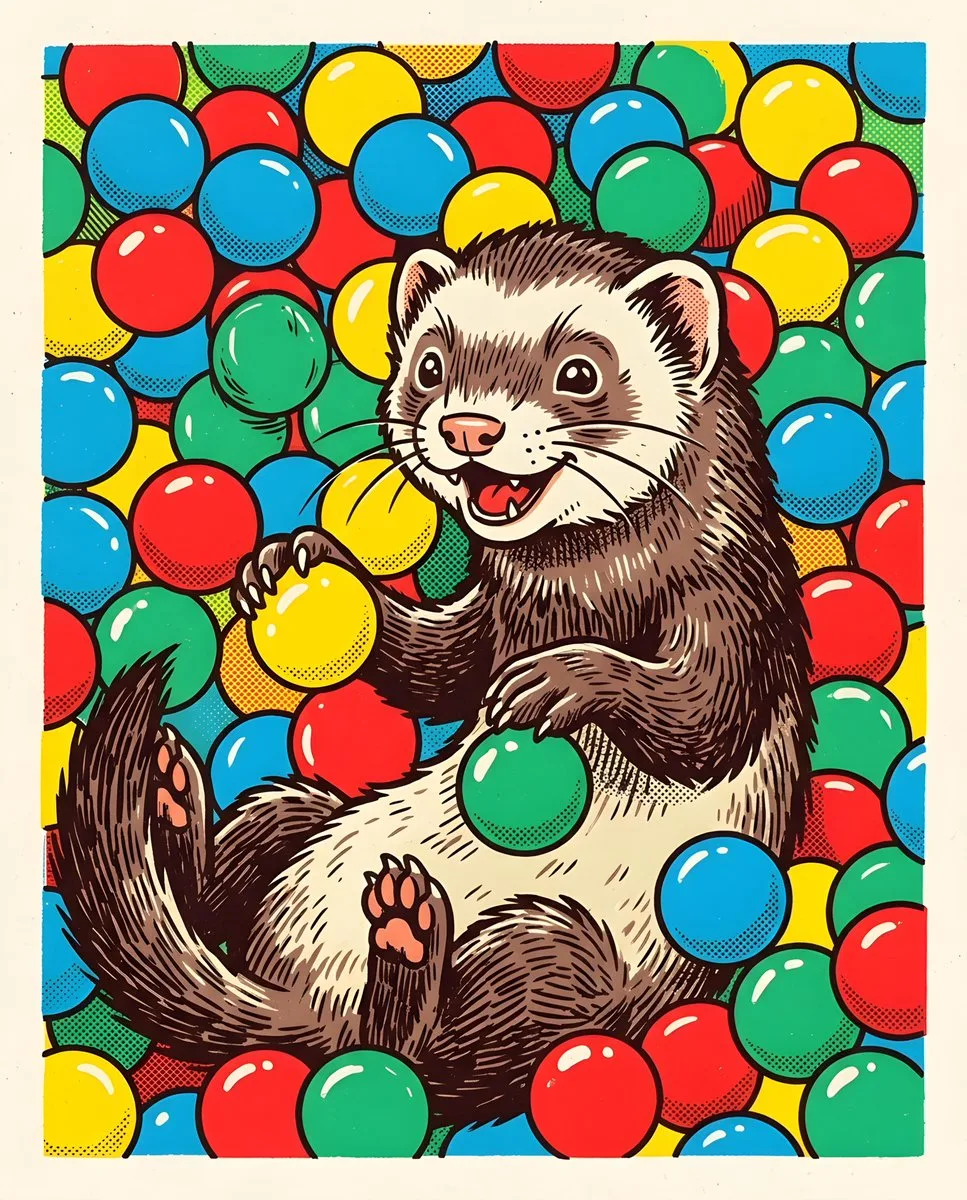 Curious Ferret in a Colorful Ball Pit - Image prompt preview
