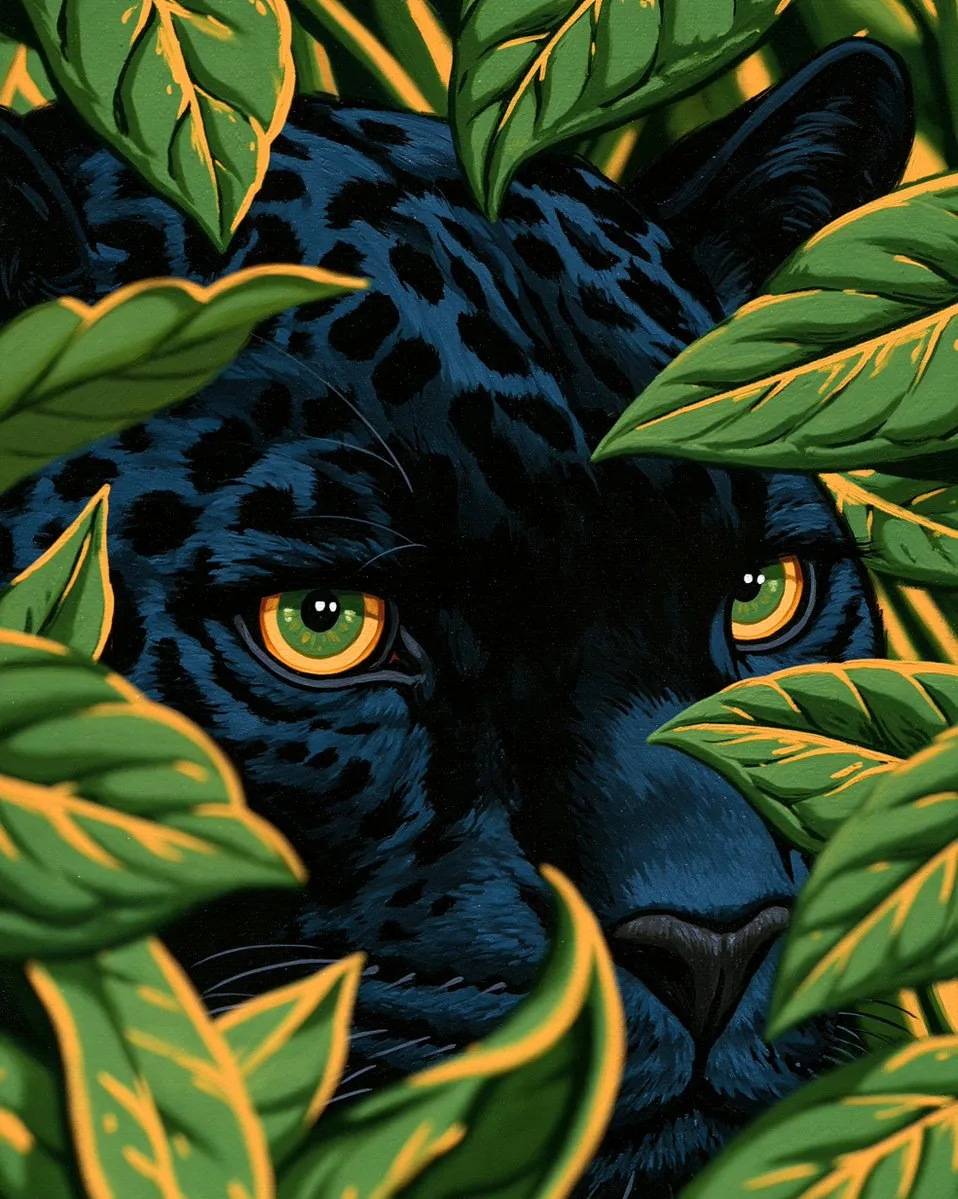 Realistic Black Panther Portrait in Jungle Light - Image prompt preview
