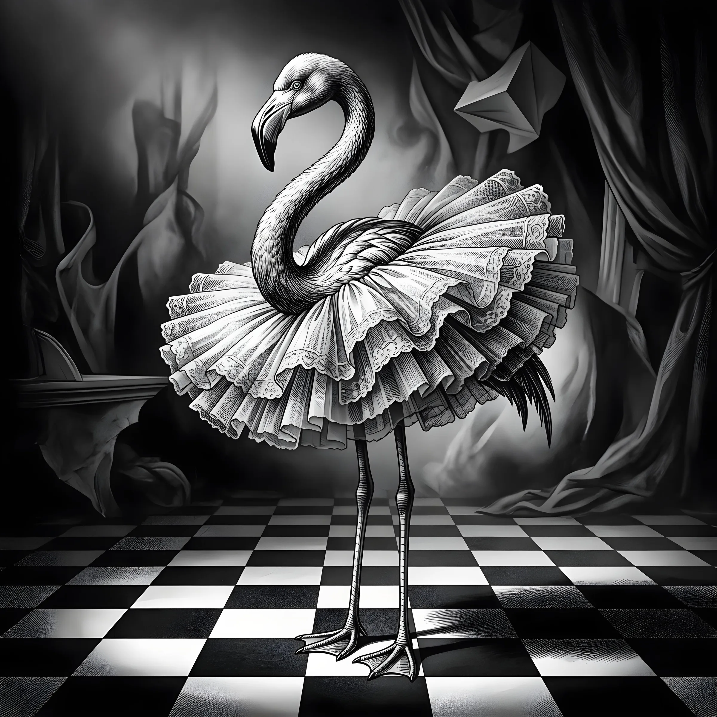 Surreal Ballerina Flamingo in Monochrome - Image prompt preview