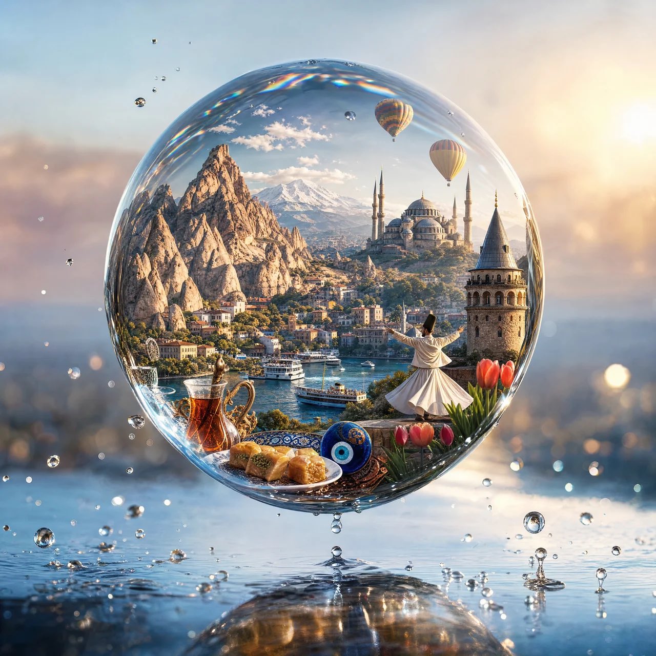 Country Encapsulated in a Crystal Waterdrop - Image prompt preview