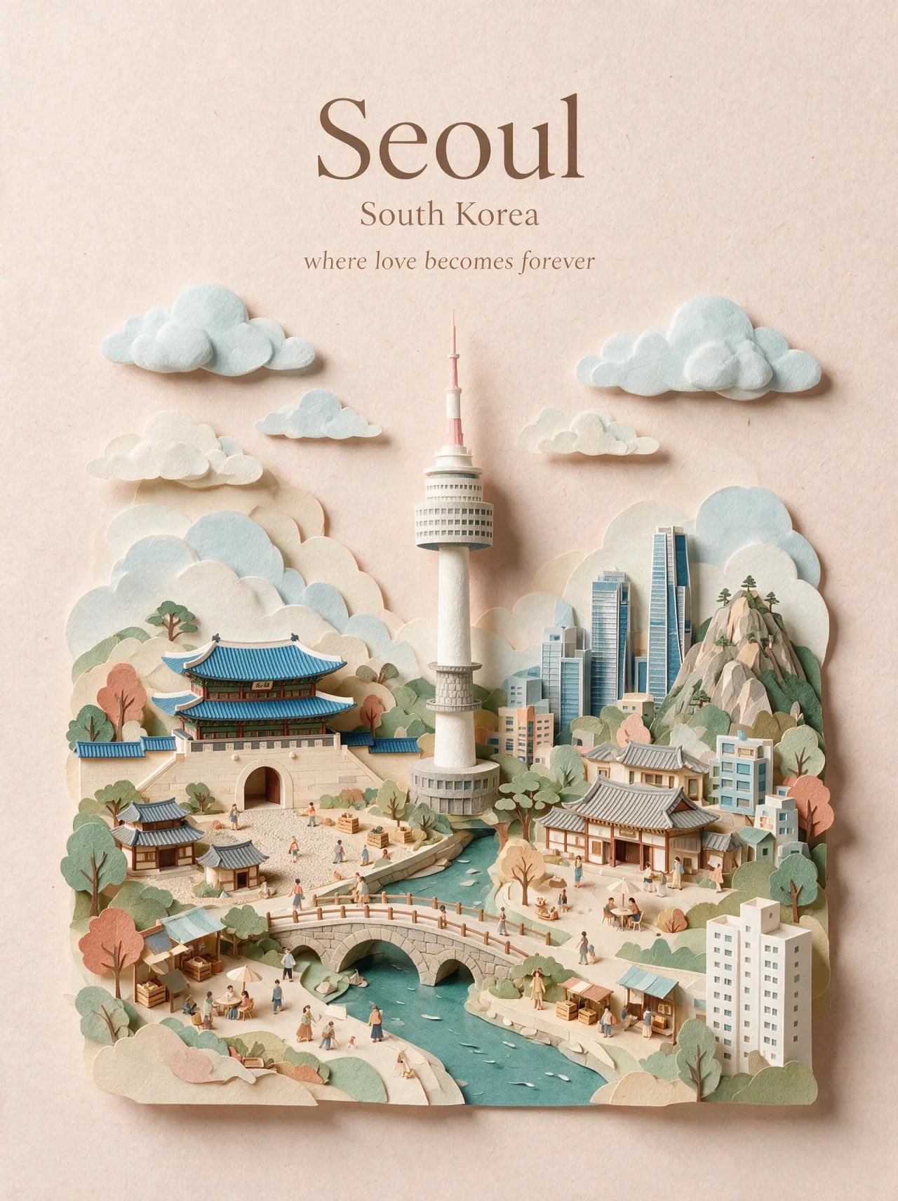 Layered Paper-Cut Travel Poster Template - Image prompt preview