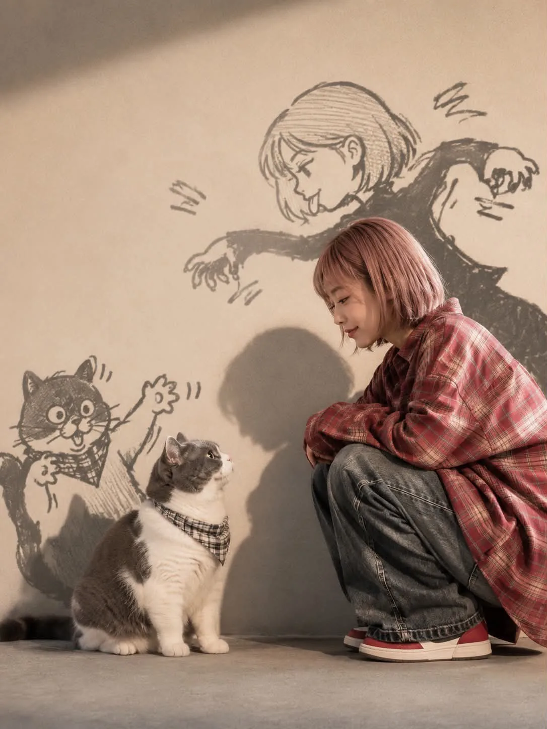 Cinematic Lifestyle Portrait with Anime Shadow Doodles - Image prompt preview