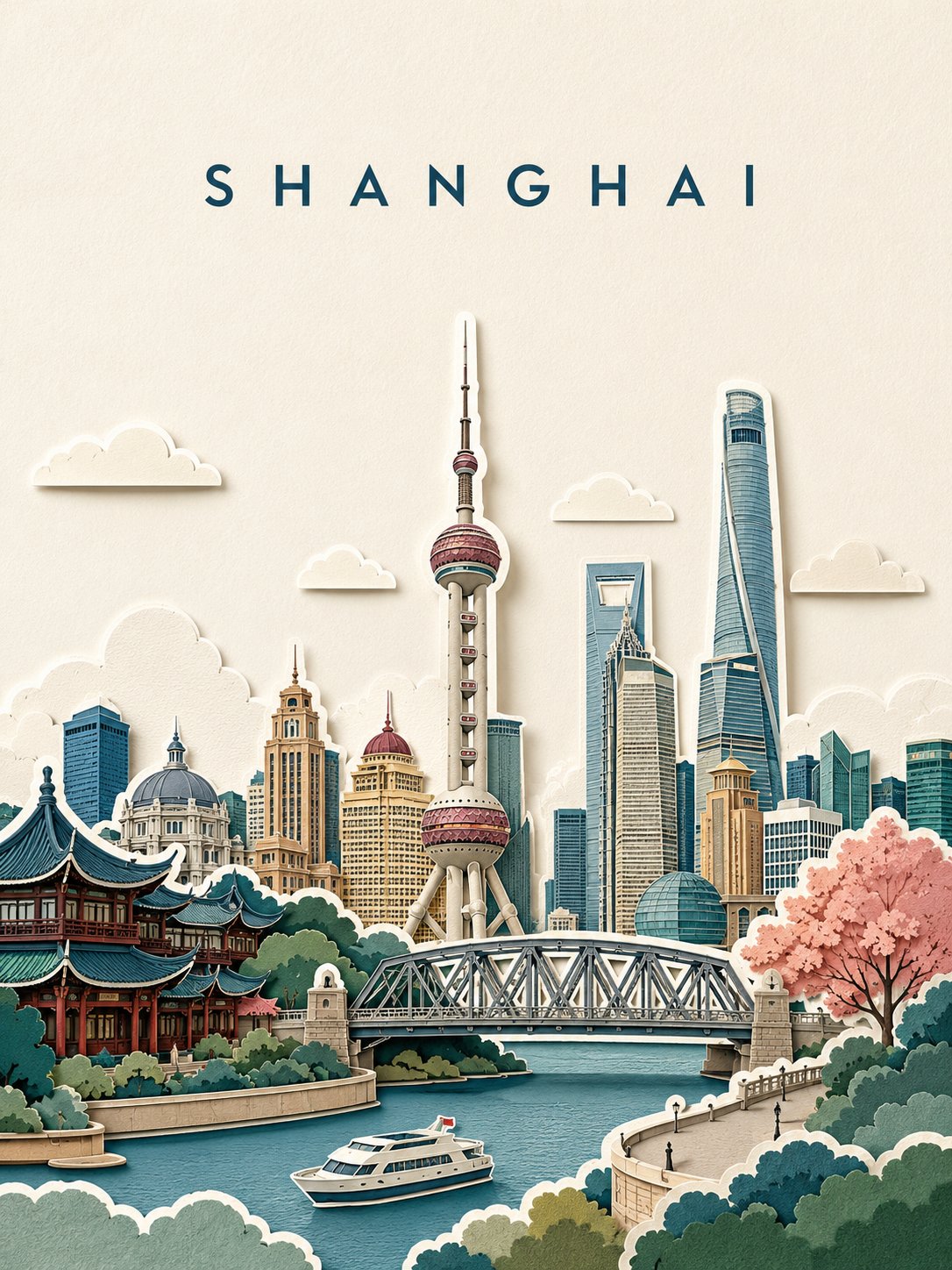 Layered Papercut Travel Poster Cityscape - Image prompt preview