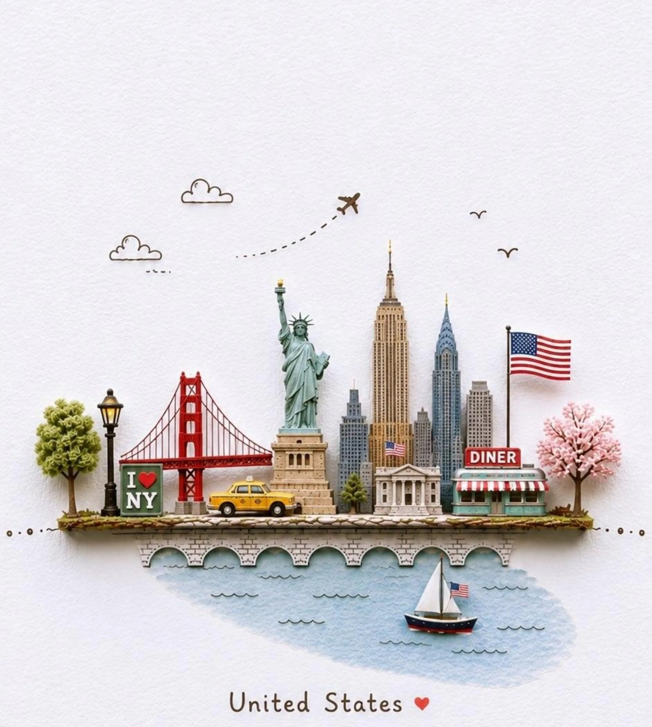 Miniature 3D Paper-Cut City Souvenir Postcard - Image prompt preview