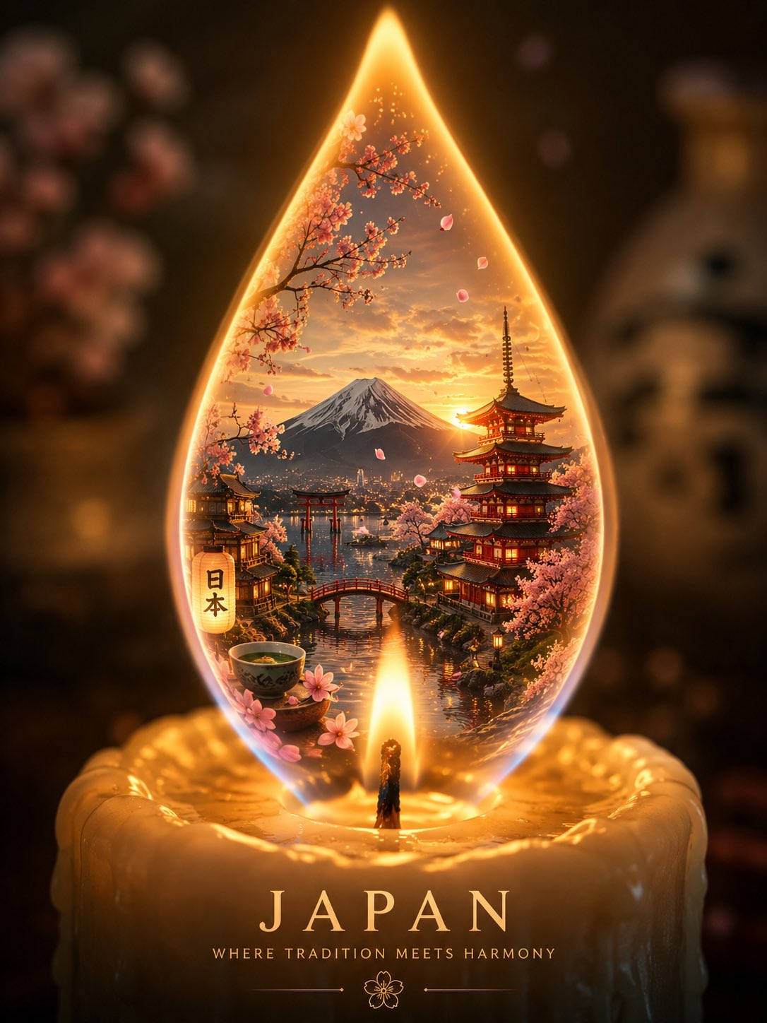 Luxury Candle Flame Reveals a Miniature Country - Image prompt preview