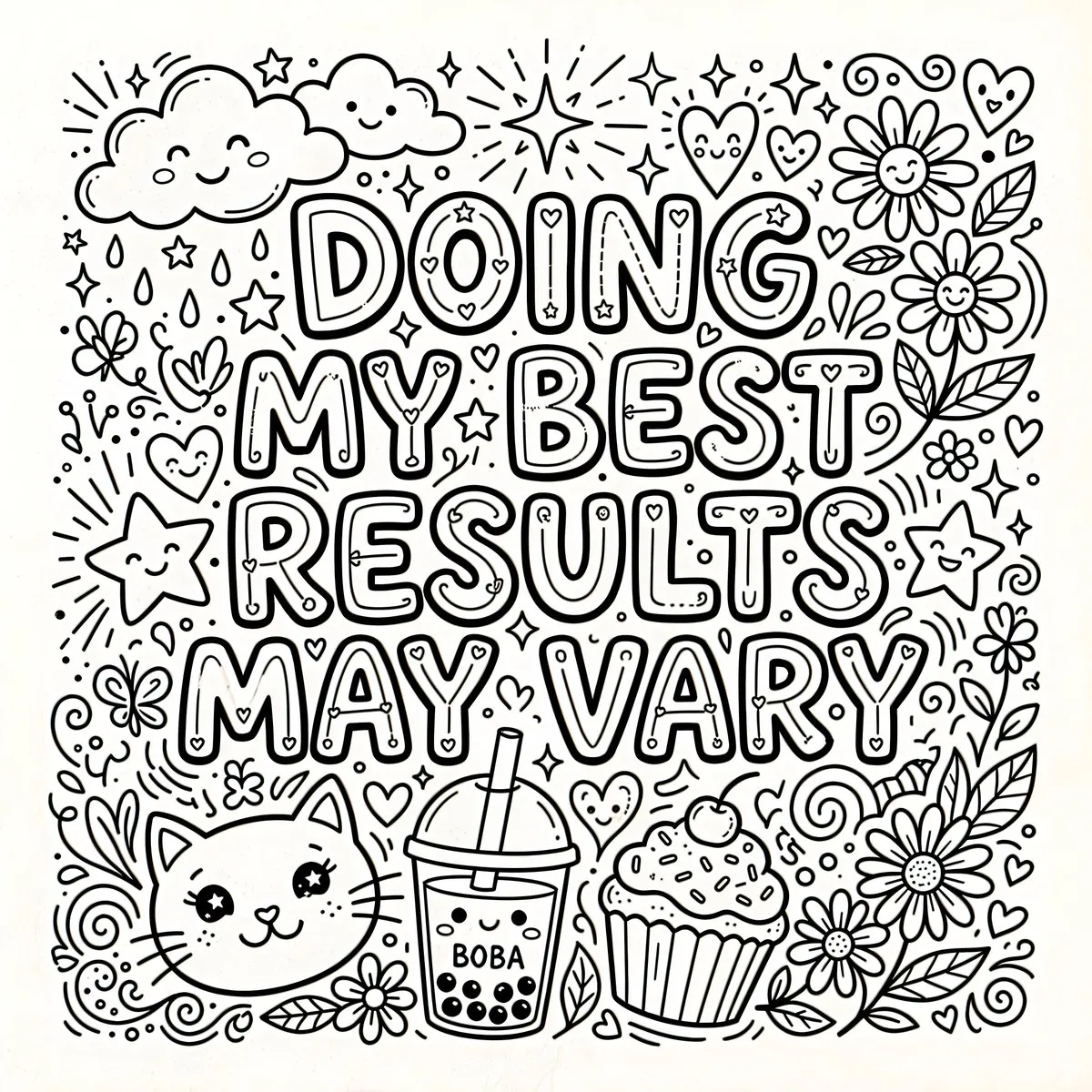 Doodle Coloring Page with Encouraging Phrase - Image prompt preview