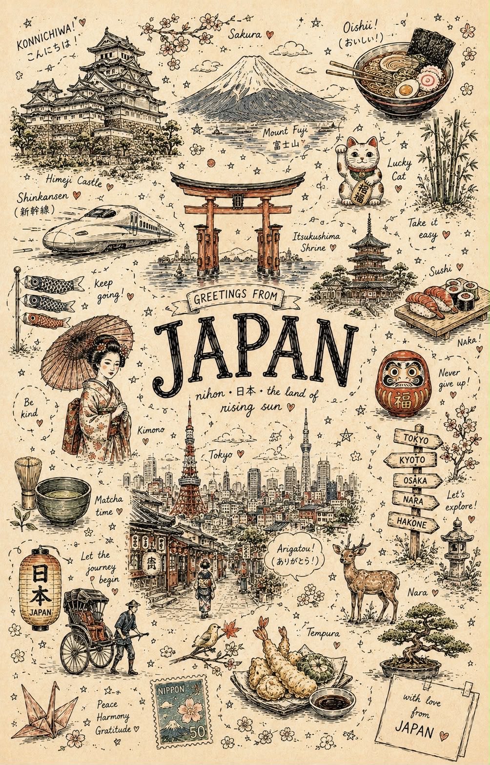 Whimsical Country Doodle Travel Poster - Image prompt preview