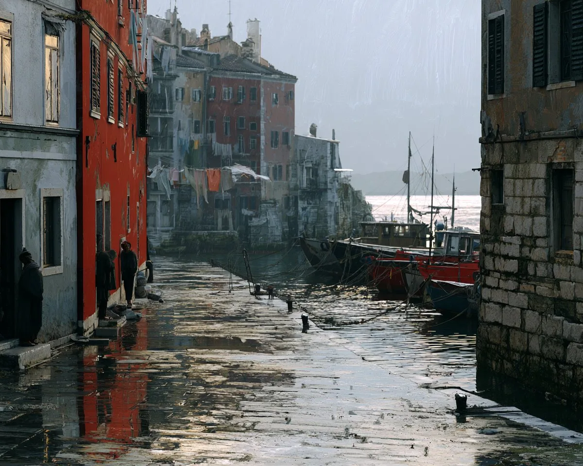 Coastal Town Under Impossible Weather - Image prompt preview