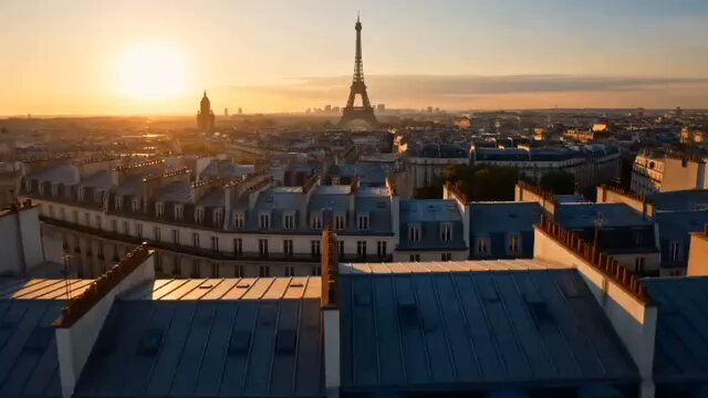 A young traveler arrives in Paris during golden hour. Elegant cinematic s...