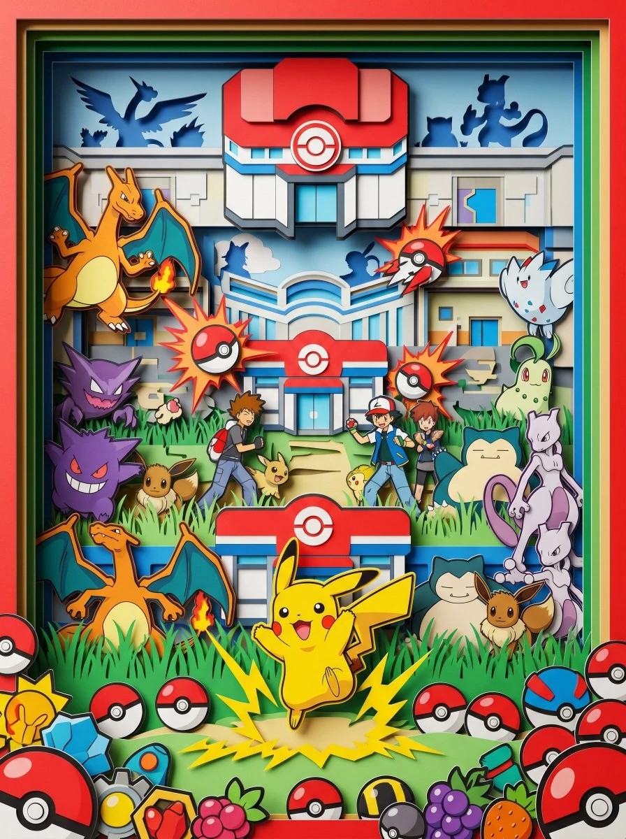 3D剪纸的微缩宝可梦世界!